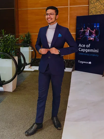 Dressed and ready for a corporate show for Capgemini. A sharp suit is part of the 'Gentleman' persona, setting the stage for a night of sophisticated entertainment.