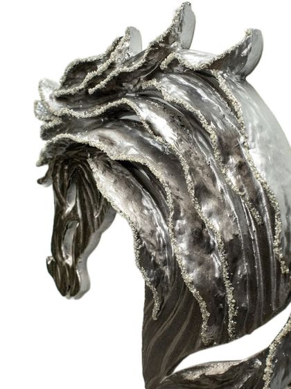 A close-up of the diamond-dusted mane of an "Eternal Horse." The shimmering details add a layer of luxury and tell a story of progress.