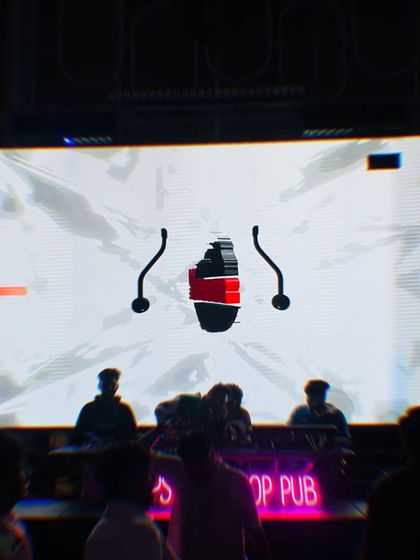 Another angle of the stage setup at Gypsy Rooftop Pub. The visuals are designed to match the energy of my Bollytech and commercial sets.