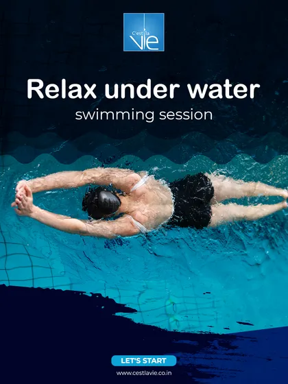 This underwater view showcases the peaceful solitude of a relaxing swim. It's a moment to stretch, glide, and let the silence of the water calm your mind.