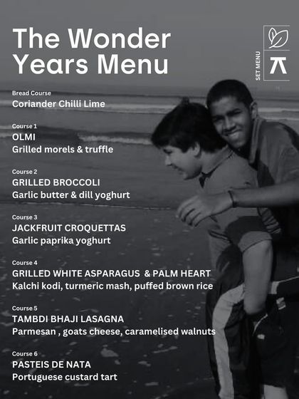 The vegetarian menu for 'The Wonder Years', with creative options like Jackfruit Croquettas and Tambdi Bhaji Lasagna.