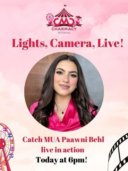 Catch me live! This is a graphic from a live session I did with Charmacy Milano, where I shared my top makeup tips and tricks with my audience. I love connecting with you all and sharing my knowledge.