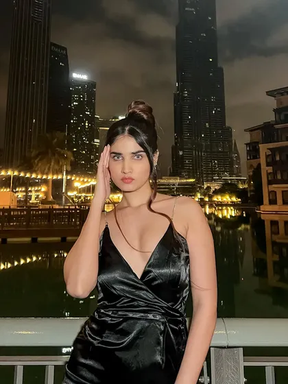 A glamorous night shoot with the Dubai skyline as the backdrop. While I'm based in Mumbai, I'm available for destination shoots to create stunning, high-end content like this.