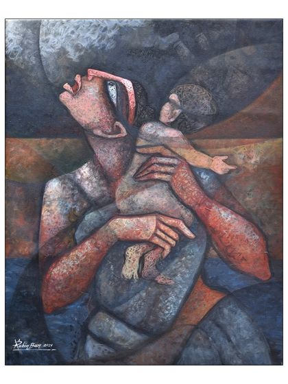 'Afraid to Victim', a 24x30 inch acrylic painting for Mother's Day, showing the fierce, protective love of a mother.