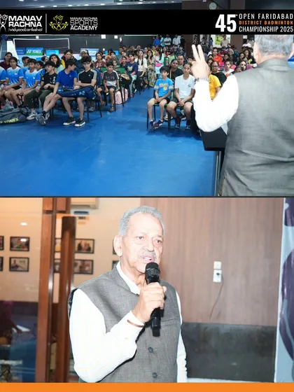 The closing ceremony of the 45th Open Faridabad District Badminton Championship. Our Director of Sports, a Dronacharya Awardee, inspires young players to pursue their dreams.