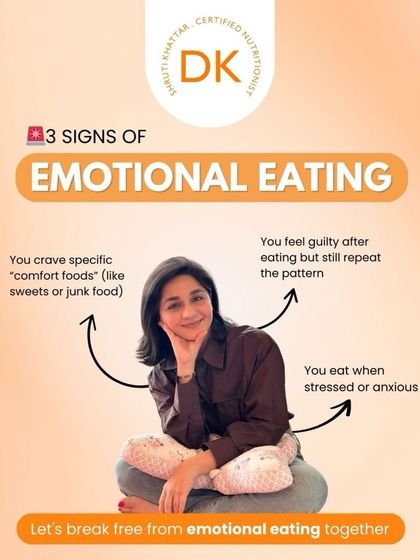 Do you eat based on your mood? This graphic outlines three key signs of emotional eating, like craving comfort foods and feeling guilty afterward. Let's break the cycle together.