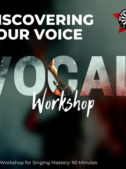 A poster for our "Discovering Your Voice" vocal workshop. This 90-minute session is your gateway to becoming a more confident and expressive singer.