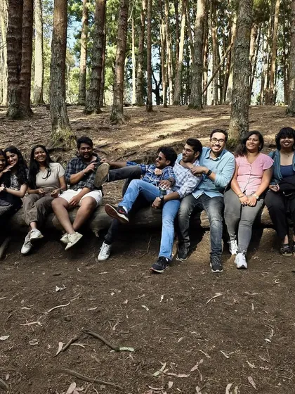 A fun group pose in the Kodaikanal pine forest. We always find the best spots for memorable photos.