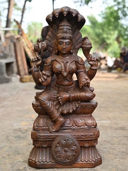 A full view of the 26-inch Naga Rani statue in our workshop, showing its powerful presence.