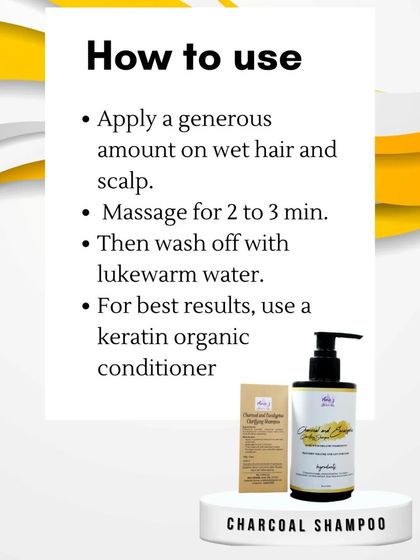 A simple guide on how to get the best results from the Charcoal Shampoo. Just massage a generous amount on wet hair for 2 to 3 minutes before rinsing, and follow up with a keratin conditioner for extra softness.