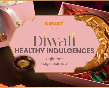 Our Diwali Healthy Indulgences gift box, featuring a beautiful almond tea cake. It's a gift that hugs the soul and is perfect for health-conscious loved ones.