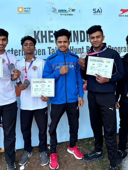 The team of medal winners from the Khelo India REC Western Talent Hunt. Their success is a testament to our training system.