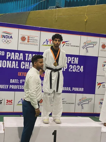 Gold at the 3rd Para Taekwondo Open National Championship 2024. Mohit Singh stands proudly on top of the podium.