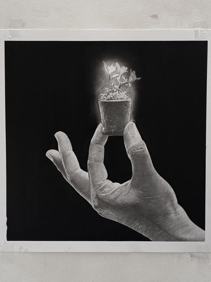 The "Earth" drawing on my wall. It's one of the more delicate and hopeful pieces in the series.