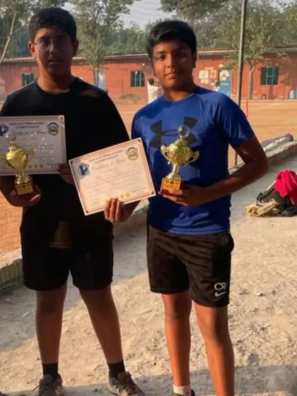 Our Under-14 doubles runners-up, Arjun and Aarav. Teamwork is a key skill I teach, and they demonstrated it well on the court.