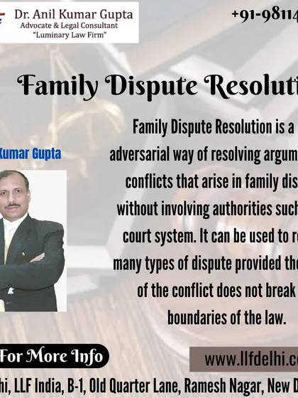 We believe in a non-adversarial approach to Family Dispute Resolution. Our goal is to resolve conflicts and arguments within families without involving the court system, provided the solution remains within the boundaries of the law. This method is often faster and less stressful for all parties.