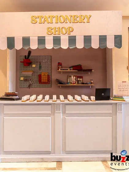To celebrate a 25th anniversary, we took the couple and their guests back in time with a 'Back to School' theme. The welcome desk was a nostalgic stationery shop where guests collected their custom-made school IDs for the event.