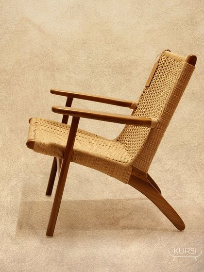 This easy chair is crafted from durable teak wood and woven with high-quality rope. It offers a different texture while maintaining the relaxed, elegant aesthetic of my collection.