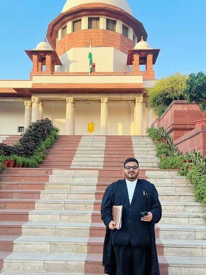 Standing before the Supreme Court of India. This image embodies my core belief: "Zid zaroori hai jeetne ke liye." Stubbornness is necessary to win. When a client entrusts me with their case, I am relentless in my pursuit of justice for them.