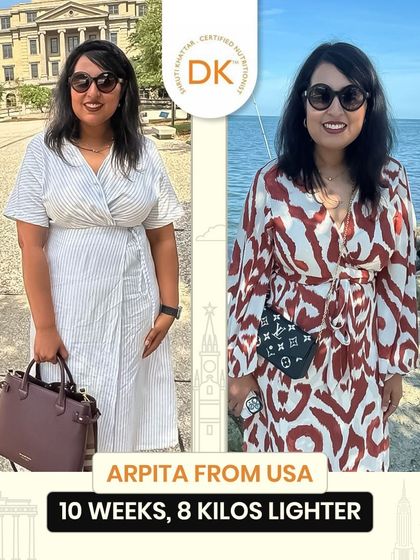 Arpita, a client from the USA, is 8 kilos lighter in just 10 weeks. This shows that my personalized plans work effectively across different lifestyles and time zones.