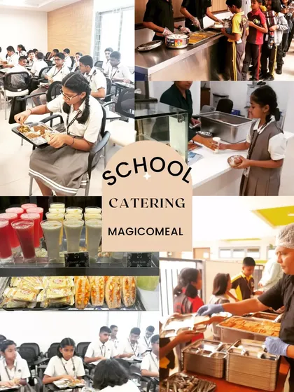 This collage captures the essence of our school catering service. We create vibrant, nutritious, and delicious meals that fuel students for success, turning lunchtime into a happy and healthy experience in the cafeteria.