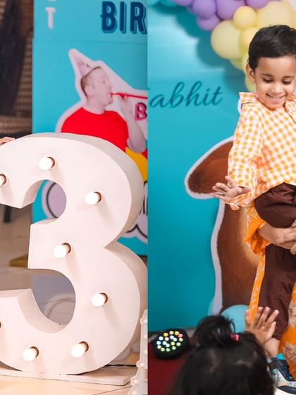 A vibrant 'Minions' themed birthday party, with yellow and blue decor, character cutouts, and fun props, creating a mischievous and joyful atmosphere.