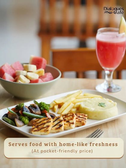 This platter is a perfect example of our food philosophy: fresh, wholesome, and affordable. Enjoy grilled paneer, veggies, mashed potatoes, and a fruit bowl.