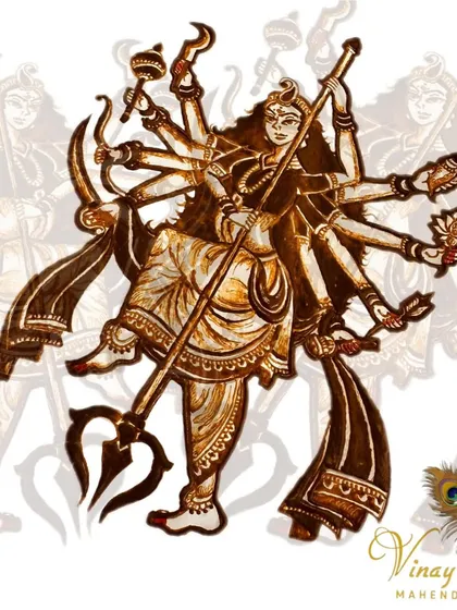 This powerful depiction of Maa Durga was created on paper as a study for Navratri. In our classes, we learn to draw complex figures with multiple arms and attributes, paying close attention to divine symbolism.