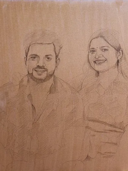 The initial pencil sketch on a 20" x 20" canvas, ready for the first layer of paint. This foundational drawing is key to getting the likeness just right.