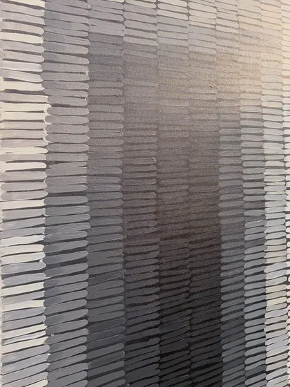 A detailed shot of the gradient effect. I painted thousands of small, textured lines, gradually shifting the color from light grey to deep charcoal to create this sense of depth.