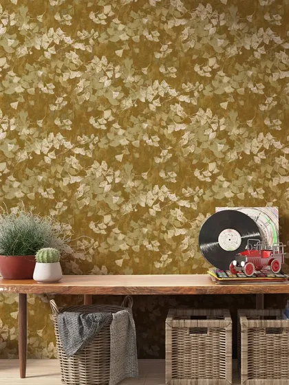 A lovely leaf pattern in a warm, mustard yellow tone. This design from the Florina collection brings a touch of nature's charm indoors, creating a cozy and inviting reading nook.