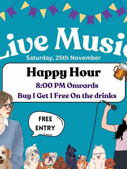 Live music with paw-some vibes and a Buy 1 Get 1 Free happy hour on drinks.