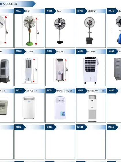 Keep your guests comfortable with my range of fans, coolers, and portable air conditioners. I have options for every venue size, from pedestal fans and jumbo coolers to 1 ton and 2 ton portable AC units.