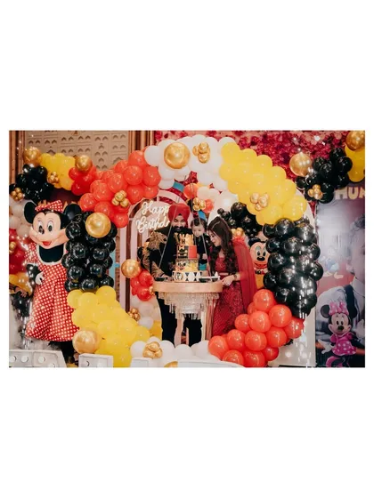 A wide shot of the incredible Mickey Mouse themed birthday party decor. I always make sure to photograph the beautiful details you've planned.