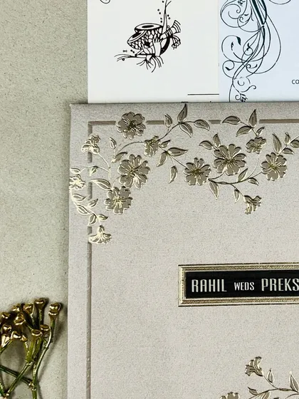 A detailed view of the embossed gold floral work, showing the texture and craftsmanship that make this design so special.