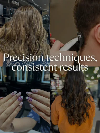This collage highlights the pillars of the SYNK experience: precision techniques for consistent results in hair and nails. It’s a visual promise of the quality I deliver.