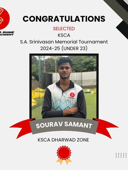 Congratulations, Sourav Samant! Your selection to the KSCA Under-23 Zonals for Dharwad Zone is a testament to your dedication.