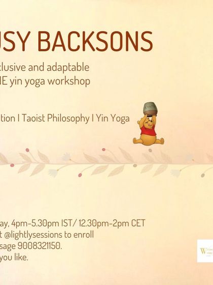 An online workshop announcement for "Busy Backsons," for those who feel caught up in the rush of life. This is a pay-as-you-like session to help you find stillness.