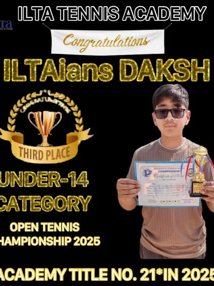 Daksh again, this time securing third place in the Under-14 category at another Open Tennis Championship. Consistent podium finishes are the mark of a serious competitor.
