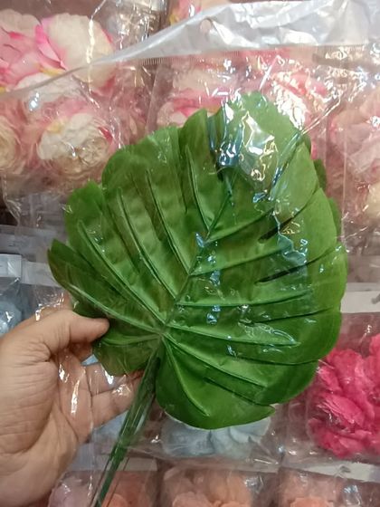 A large artificial monstera leaf. This trendy foliage is perfect for adding a modern and stylish touch to your home or event decor.