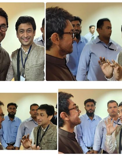 A collage of photos showing my interaction with Aamir Khan during the Paani Foundation event.