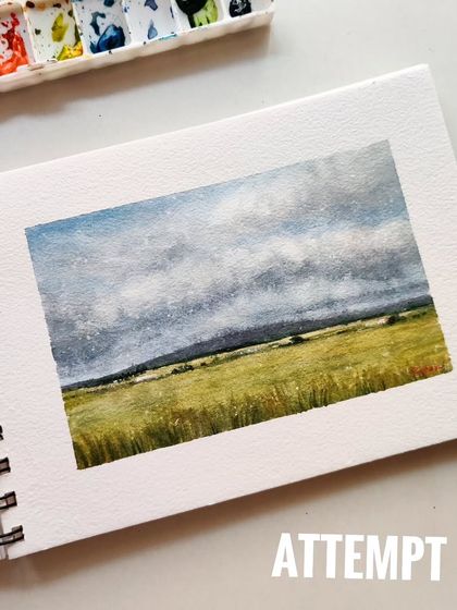 This was my second attempt at the landscape. You can see how I was experimenting with the composition and trying to create fuller clouds.