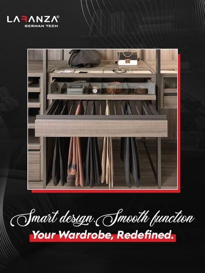 Here you can see my pull-out trouser rack as part of a complete wardrobe system. It integrates seamlessly below shelves, demonstrating how smart design and smooth function can redefine your space.