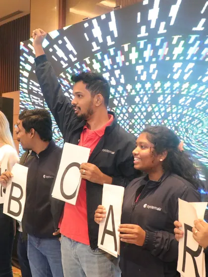 Here is a fun icebreaker game in full swing with the Systemair team. I use simple, engaging activities like this to get team members collaborating and laughing together, breaking the ice right from the start of any team party or celebration.