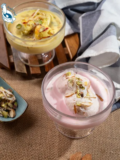No celebration is complete without a sweet ending. We offer classic Indian desserts with a refined touch, like this duo of Kesar and Rose Rasmalai, a creamy and indulgent treat for your guests.