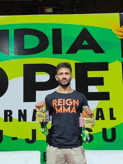 Jitendra after an amazing day of fights at the India Open, competing in his first Gi tournament and winning two golds, a silver, and a bronze.