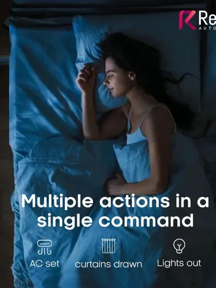 Imagine your home preparing for your rest with a single command. Our "Goodnight" scene can simultaneously set the AC to the perfect temperature, draw the curtains for privacy, and turn off all the lights, ensuring a peaceful end to your day.