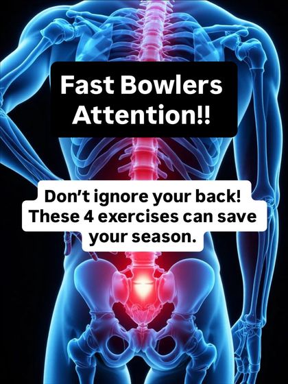 This graphic serves as an important reminder for fast bowlers. The four exercises shown, including the Pallof press and Jefferson curl, are not just for strength but are critical for preventing the lower back injuries that can derail a season.