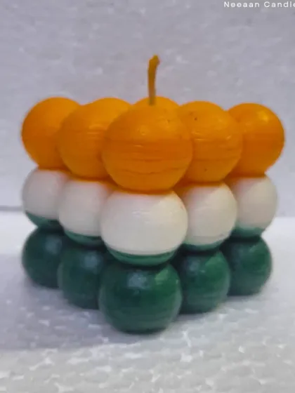 Light up your Independence Day with our Tiranga bubble cube candle. It's a glow of pride, unity, and celebration, with each layer representing the colors of our flag.