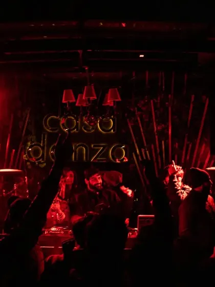 The crowd at Casa Danza, bathed in red light. The atmosphere was intense and perfect for a night of deep techno.